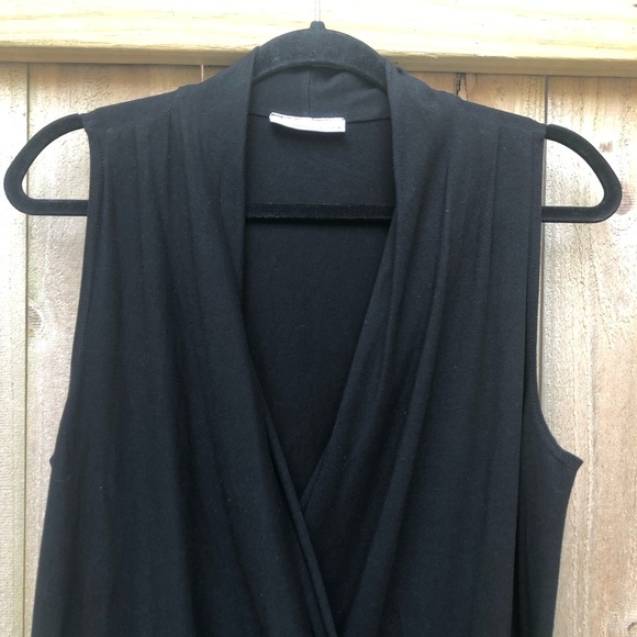 Bryn Walker Dress Size M Black Sleeveless Wrap Front Bamboo Organic Cotton - Picture 2 of 13